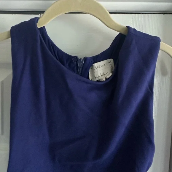 Nicole Miller blue cocktail dress with ruched detailing and knee-length hem  M - Picture 3 of 8